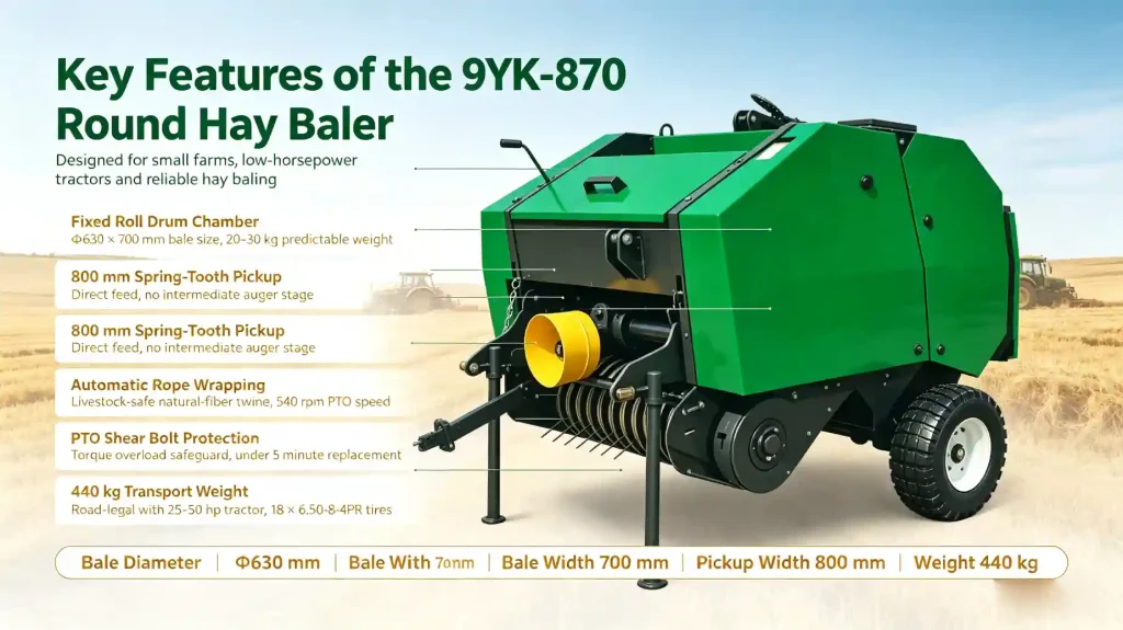 Key Features of the 9YK-870 Round Hay Baler for Small Farm Applications