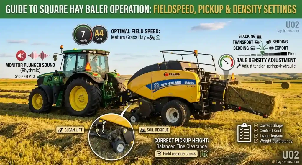 How to Operate a Square Hay Baler for Better Bale Quality Operating Square Balers: Methods for Setting Field Operation Speed, Pick-up Height, and Bale Density